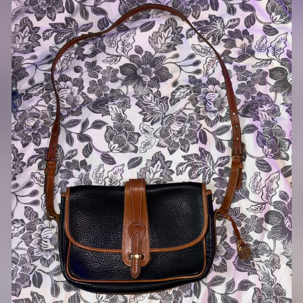 Vintage Dooney & Bourke Black and Brown Leather Crossbody Purse